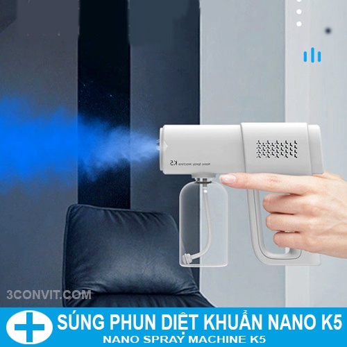 Súng phun khử khuẩn Nano Spray Machine K5 - Máy xịt khử khuẩn cầm tay pin sạc, Diệt 99,9% Vi khuẩn [Bảo Hành 1 Đổi 1]