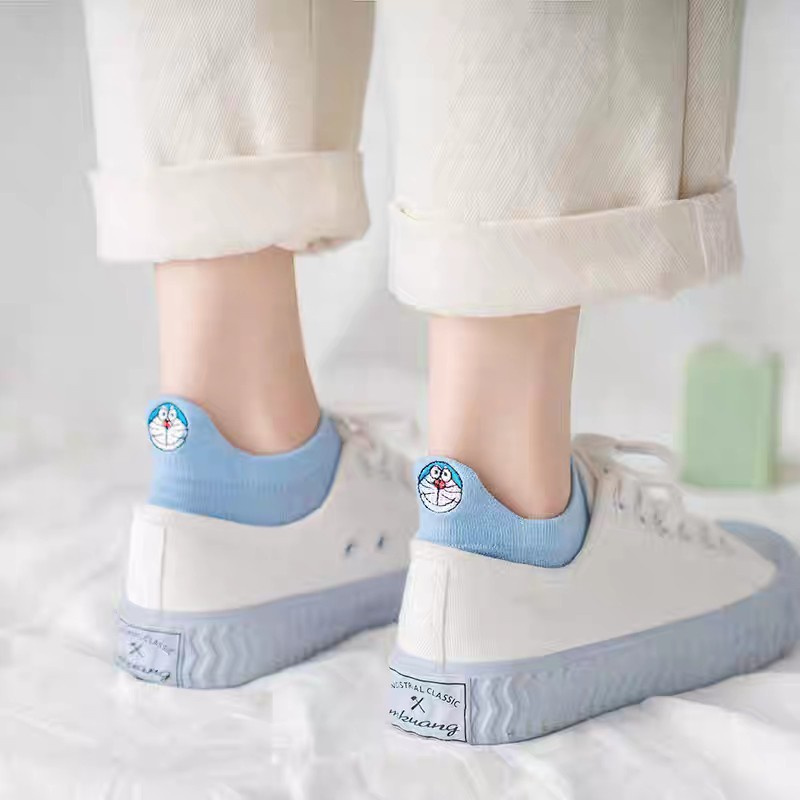 Vớ Cotton Cổ Thuyền Thêu Hình Mèo Hello Kitty Doraemon Dễ Thương Thời Trang Mùa Hè Cho Nữ