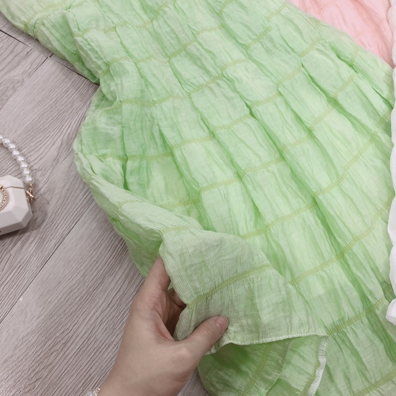 Váy cổ yếm dáng baby doll xoè chít eo 2 lớp Đầm kiểu