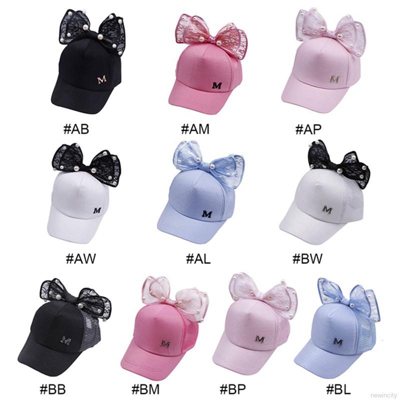 Mũ lưỡi trai nhiều màu phối nơ xinh xắn dành cho bé gái