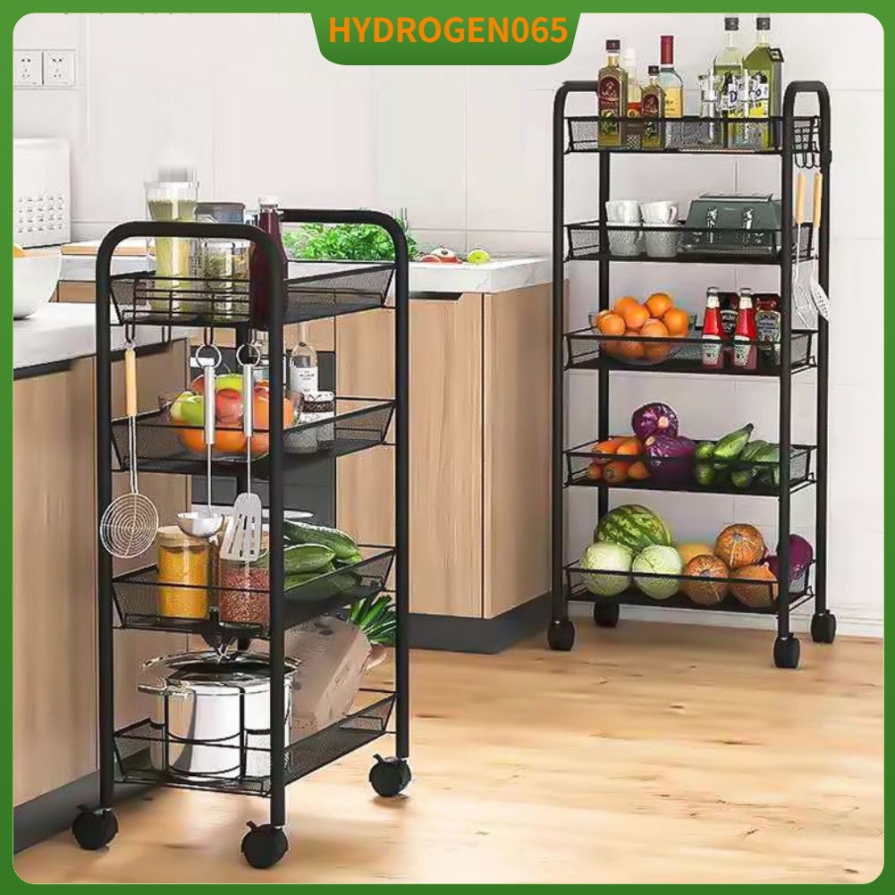 Giá để đồ bằng kim loại có bánh xe Xe đẩy tiện ích di động thép không gỉ cho nhà bếp phòng tắm rau Hydrogen065