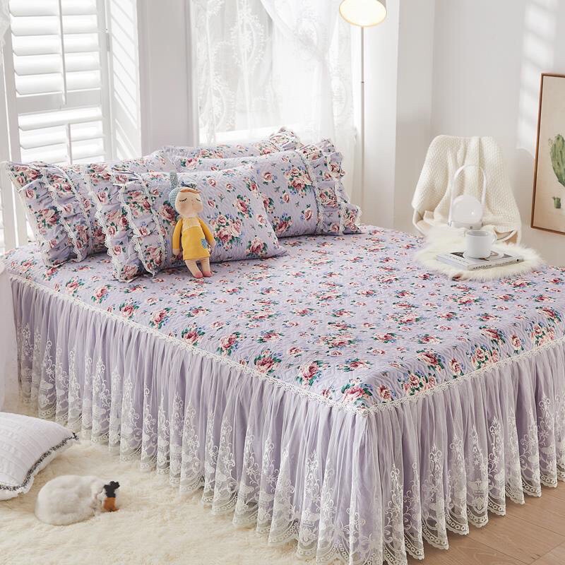 Set ga gối phủ trần bông cotton viền bèo ren 2021 - 3 món tiểu thư - hàng loại 1