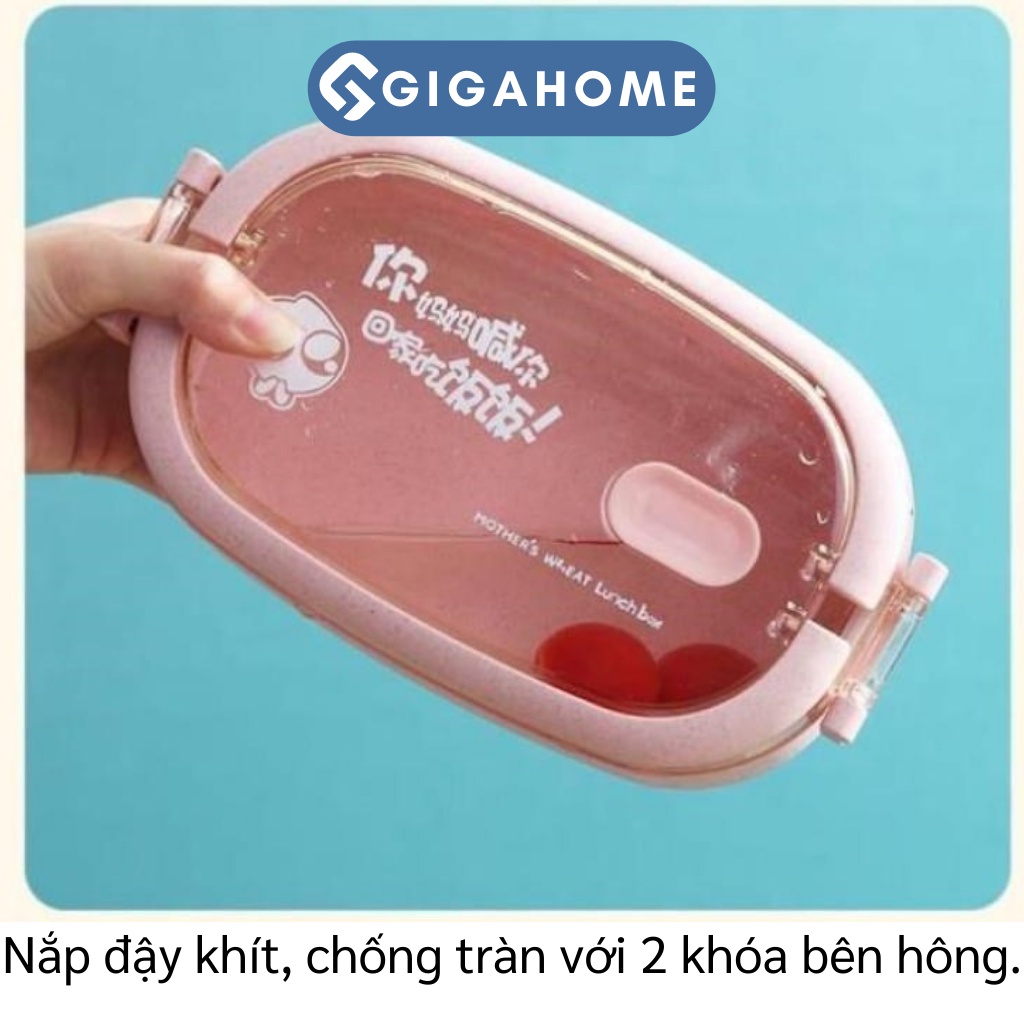Hộp Đựng Cơm Văn Phòng Lúa Mạch GIGAHOME 2 Tầng Tặng Kèm Đũa, Muỗng, Nĩa 7985