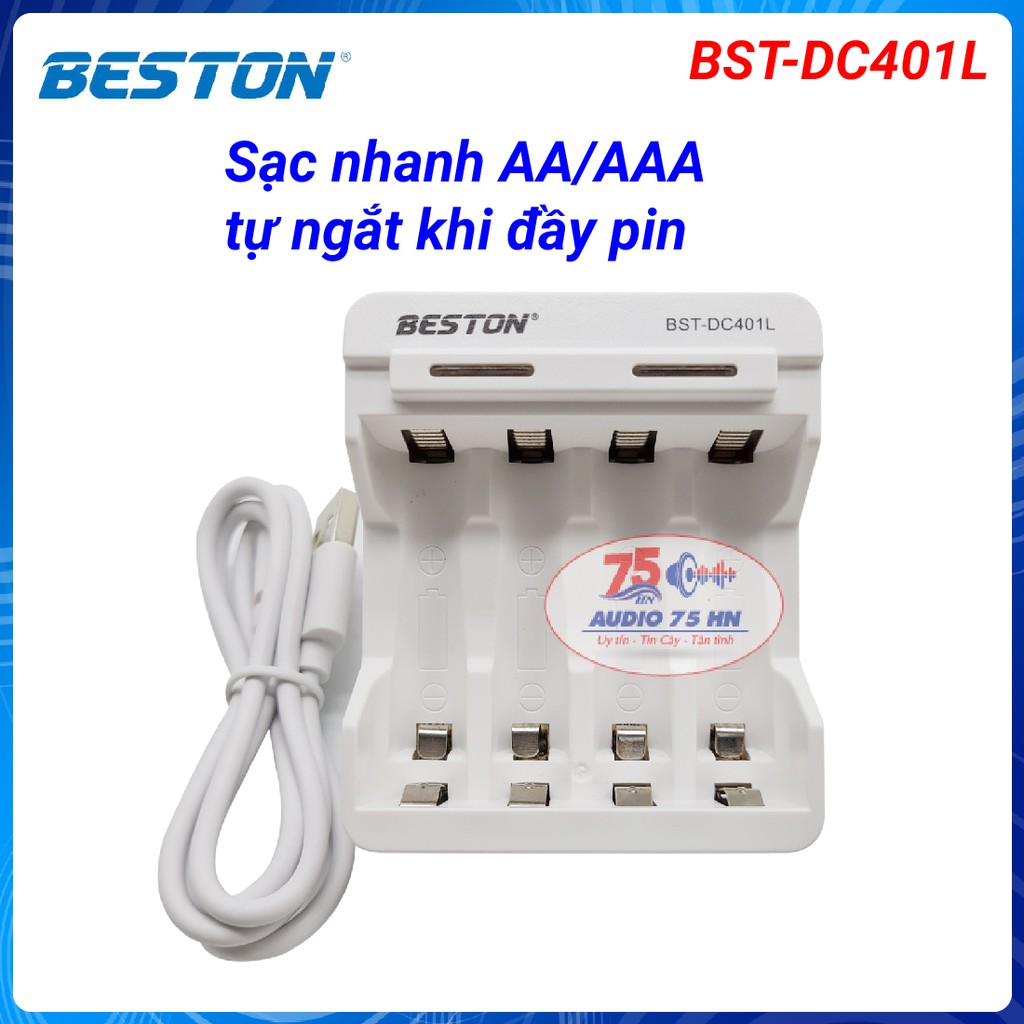 Bộ sạc pin AA/AAA Beston DC401L tự ngắt hàng chính hãng - Có bán kèm pin Beston AA 1200mAh, 3000mAh, 3300mAh