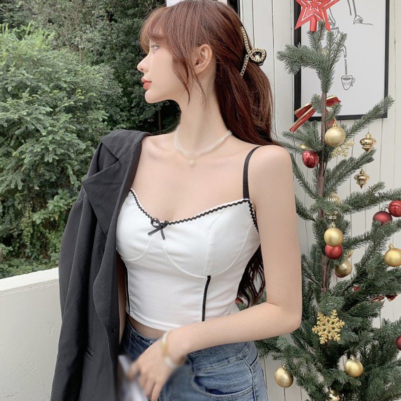 Áo Sát Nách Dệt Kim Phối Nơ Thiết Kế Hở Lưng Quyến Rũ