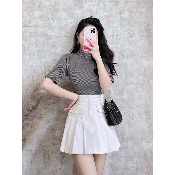 Quần váy xếp ly kaki nữ 2 lớp, kiểu dáng xếp ly, lưng chun lên form chuẩn