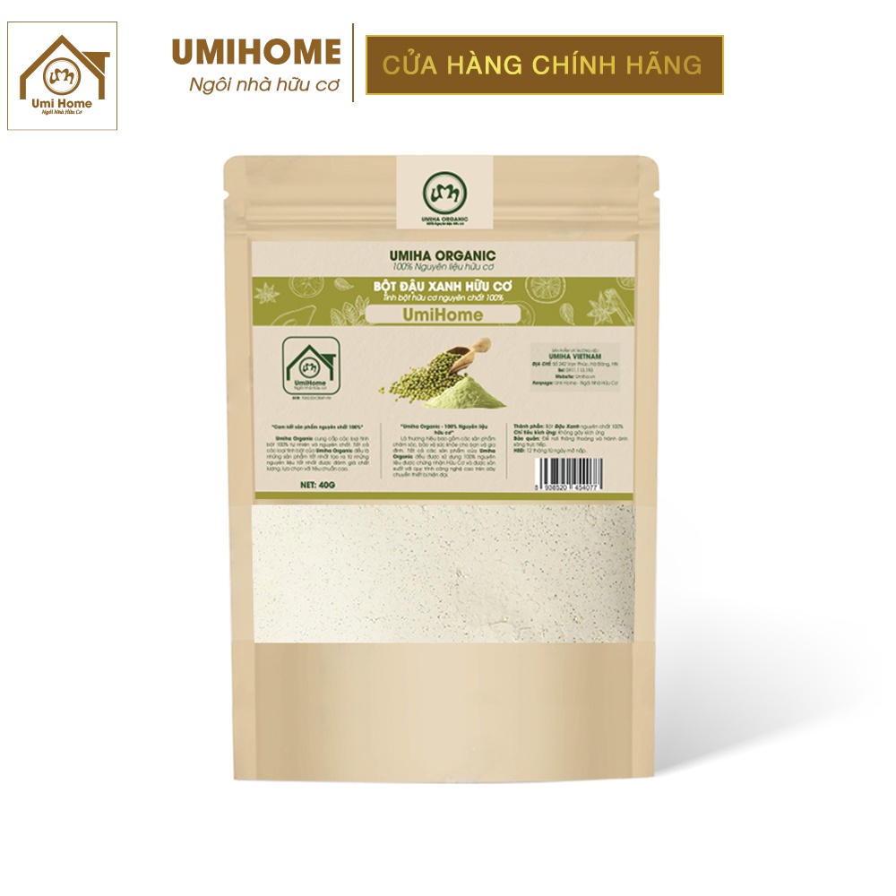 Bột Đậu Xanh hữu cơ UMIHOME nguyên chất 135G | Dùng đắp mặt nạ dưỡng da ngăn ngừa mụn trắng sáng mịn màng