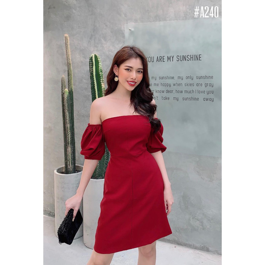 Đầm Nữ Đẹp 💥FREESHIP 💥Đầm Dự Tiệc Đỏ Trễ Vai Tay Phồng | BigBuy360 - bigbuy360.vn