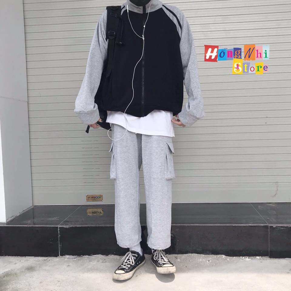Quần Jogger Box Ulzzang Unisex Jogger Túi Hộp Dây Rút Lai Màu Xám Dáng Rộng - MM