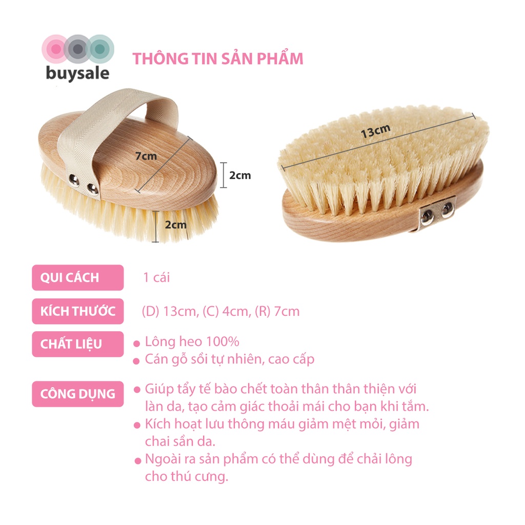 Bàn chải lông heo, cán gỗ sồi cao cấp dùng để massage để tế bào chết - BuySales - BSPK240