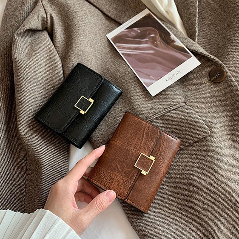 Ví Da Pu Đựng Thẻ Xe Buýt Màu Đất Phong Cách Retro Hợp Thời Trang Cho Nữ