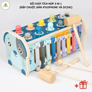 [ĐA NĂNG] ĐỒ CHƠI 3 IN 1 TÍCH HỢP ĐẬP CHUỘT, ĐÀN XYLOPHONE, ZICZAC HỌC SỐ HÌNH CÚN CỰC ĐÁNG YÊU
