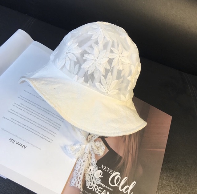 Mũ vải bé gái ren thêu hoạ tiết MS 02 (có video)