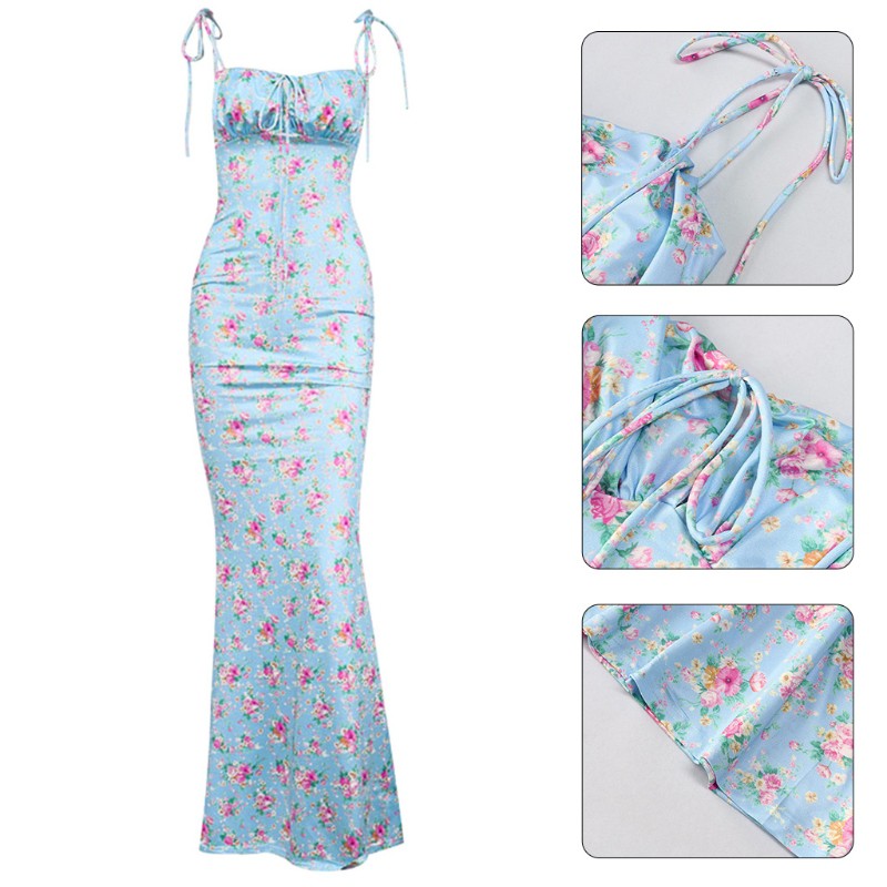 Đầm Maxi Sát Nách Hoạ Tiết Hoa Thiết Kế Hở Lưng Quyến Rũ