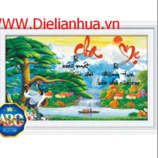 Tranh cha mẹ đính đá ý nghĩa kt 93x56