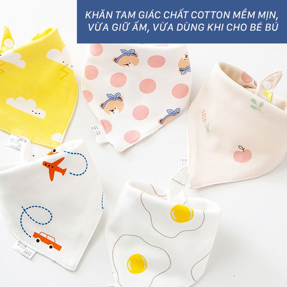 Khăn yếm tam giác cho bé chất liệu Cotton 2 lớp có cúc bấm màu sắc đáng yêu