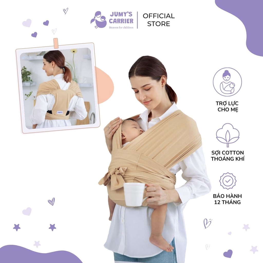 Địu vải Jumy's size lớn cho ba mẹ trên 70 ký, địu em bé có chất vải mát, nhẹ, dễ dùng, tiện lợi - Màu Be