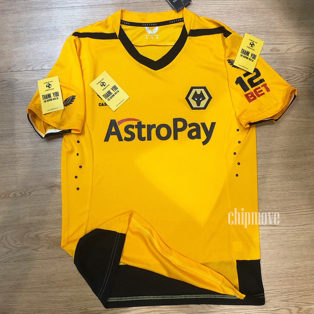 - Bộ áo bóng đá Wolve vàng cam sân nhà hàng thái cao cấp