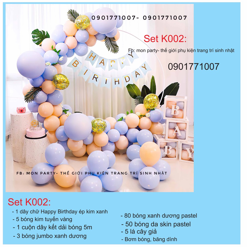 Set bóng trang trí sinh nhật cho bé gái bé trai kèm khung tròn, set trang trí tone màu pastel đẹp, trang trí sinh nhật