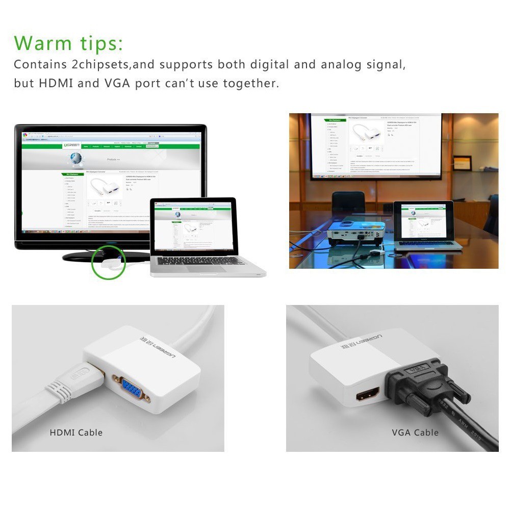 Bộ chuyển Mini Displayport to VGA/HDMI Adapter - Ugreen 10427