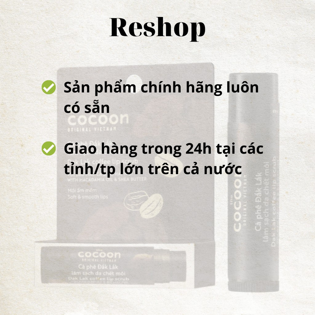 Tẩy da chết môi cà phê Đắk Lắk Cocoon &amp; Son Dưỡng Dầu Dừa Bến Tre Cocoon 5g