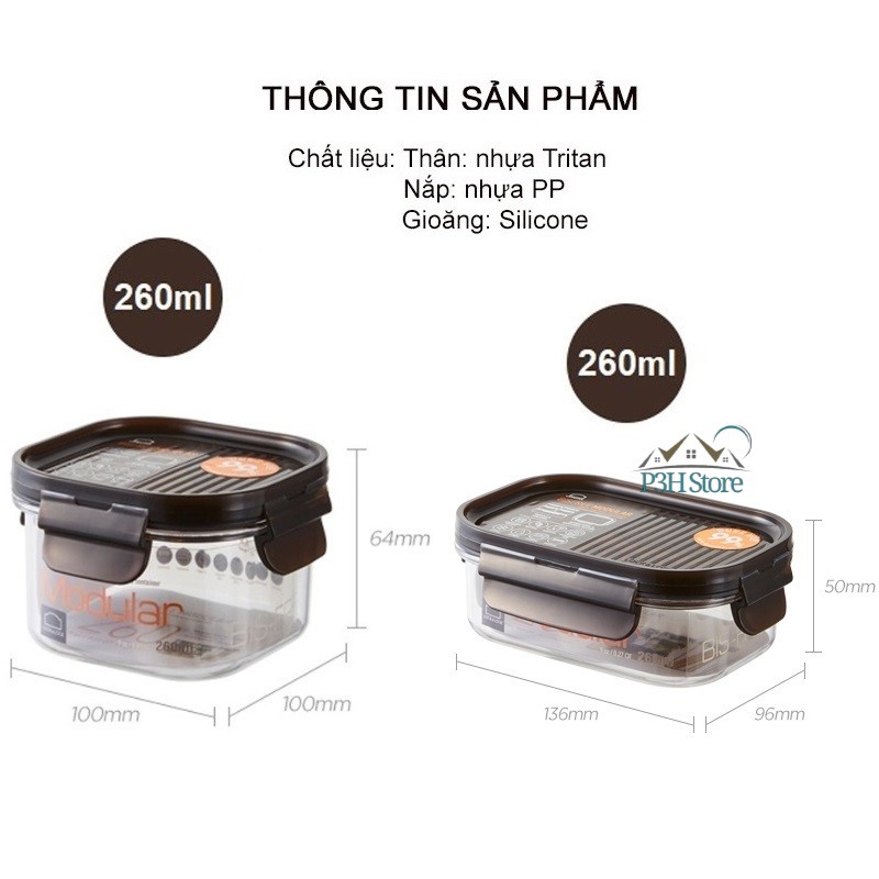 Bộ 3 hộp nhựa tritan Lock&Lock dành cho bé Bisfree Modular dung tích 260mlx3