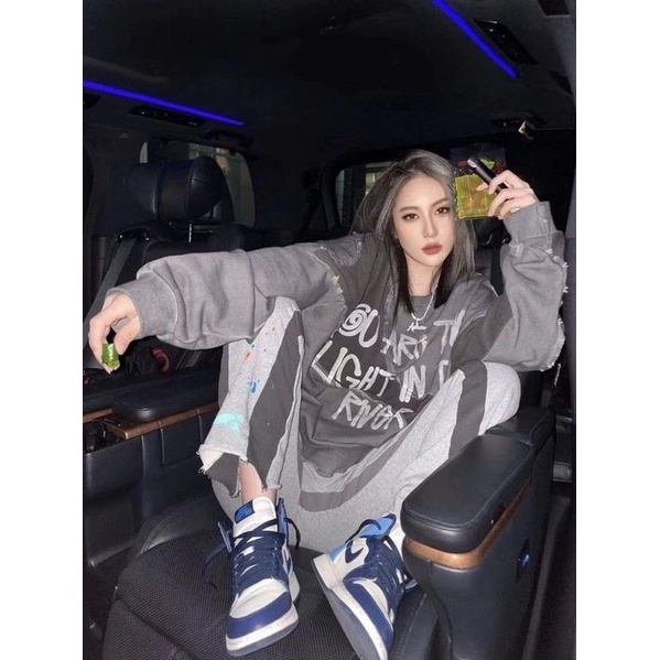 Áo sweater deconstruction in chữ hàng cao cấp