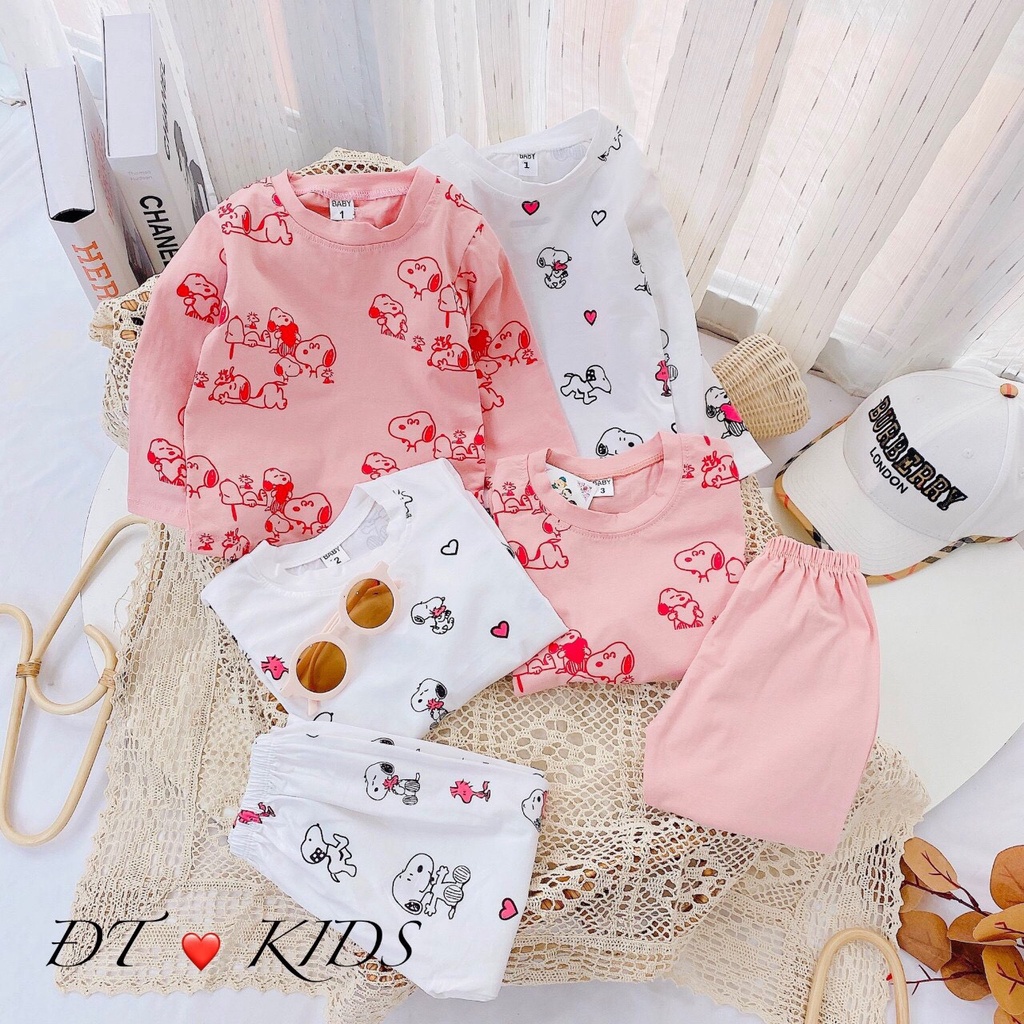 Bộ cotton dài tay in tràn hình chó Snoopy cho bé từ 8-18kg
