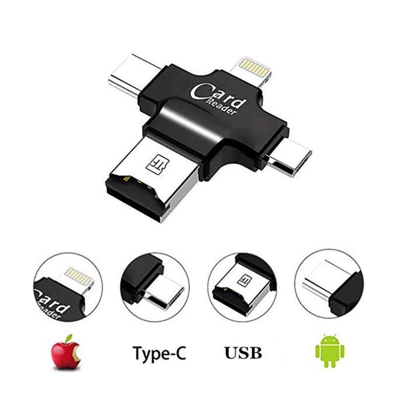 4 in 1 Micro SD Card Reader Type C Micro USB Lightning adapter for iPhone iPad