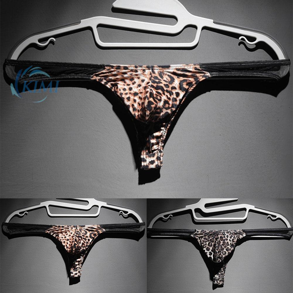 KIMI-Men Sexy Leopard G-String Jockstrap Tangas Thong T-Back Underwear Underpants