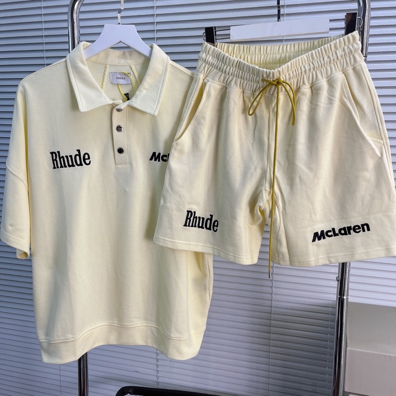 ⚡️ - Set Quần Áo RHUDE x McLaren Pique Vintage Racer Polo/Short, Bộ quần áo RHUDE màu be