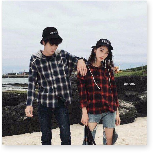 Áo khoác sơ mi ca rô , áo sơ mi caro có nón vải thun dày dặn | BigBuy360 - bigbuy360.vn