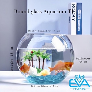Chậu thuỷ tinh dùng làm hồ cá bể cá để bàn dáng tròn bầu t11 round glass aquarium size 17 x 13 cm