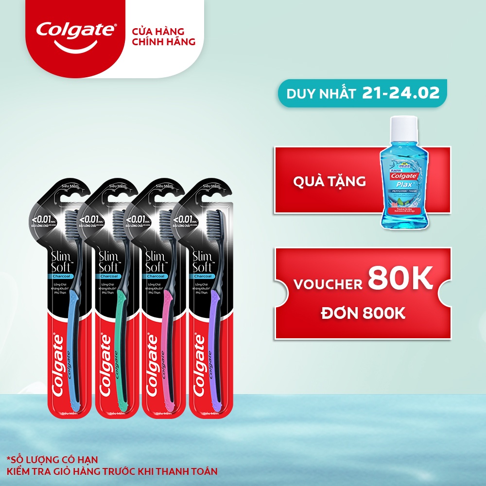 Bộ 4 Bàn chải đánh răng Colgate than hoạt tính kháng khuẩn SlimSoft