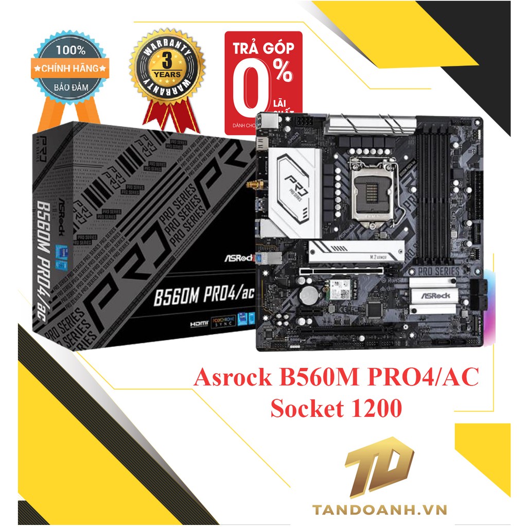 Bo mạch chủ Asrock B560M PRO4/AC- Socket 1200 cho Intel Gen 11 - Tích hợp Wifi