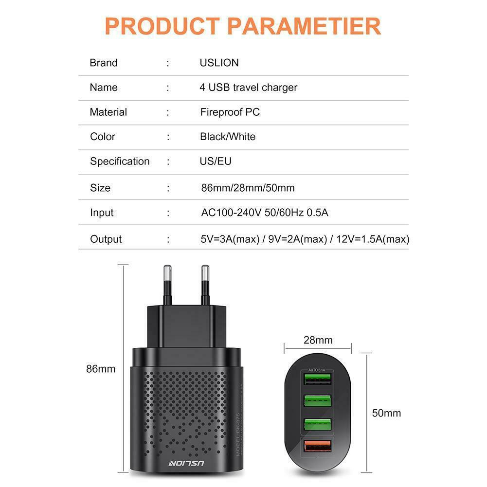 Adapter sạc nhanh QC 3.0 3 cổng USB chất lượng cao