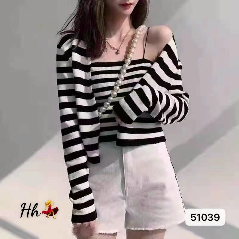 Set áo 2 dây len kèm cadigan mỏng SE1620 - NhiNhi Shop