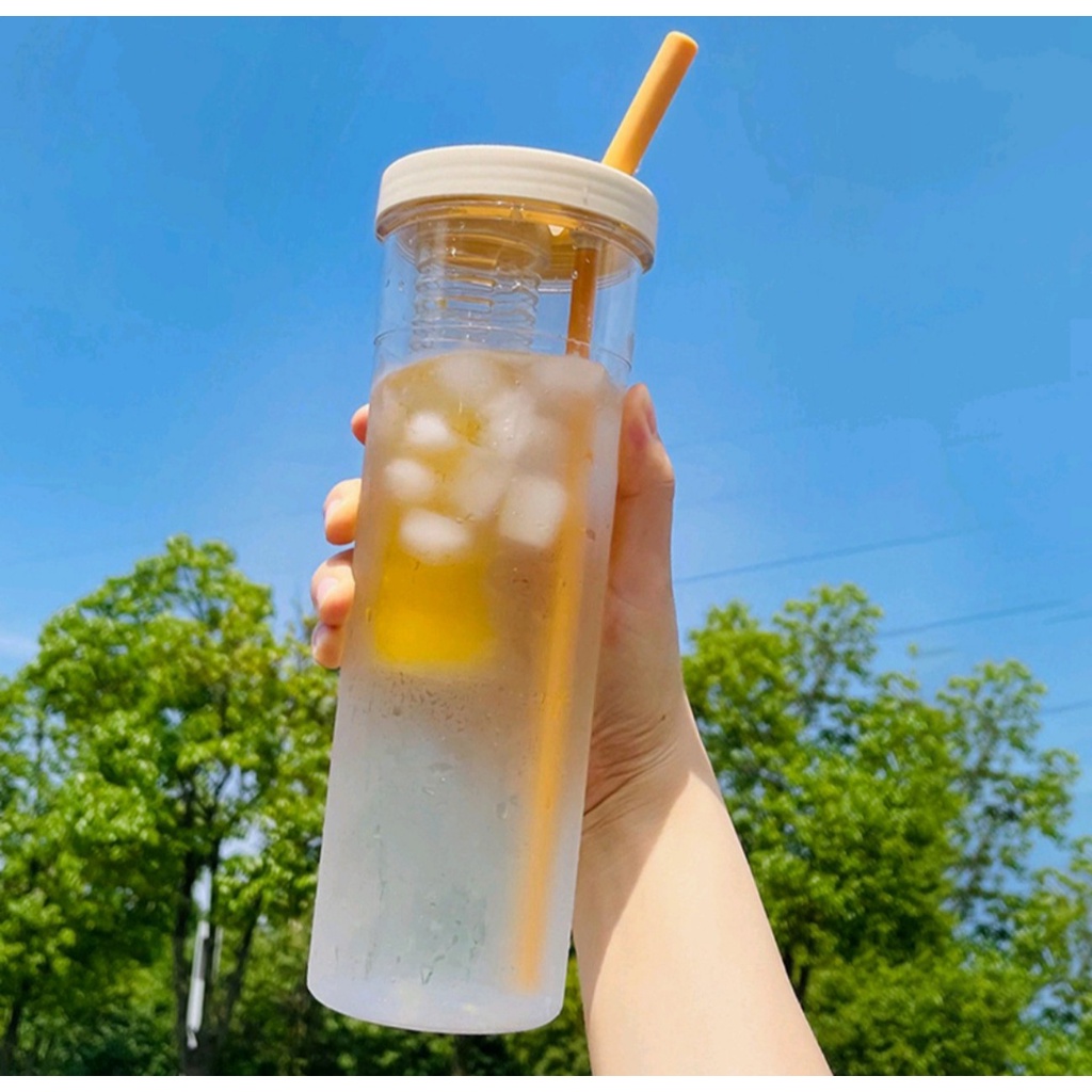 Bình Nước Detox Trong Suốt Dung Tích 700ml Có Ống Hút Tiện Dụng