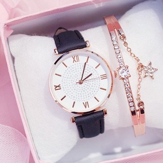 Đồng Hồ Nữ Dây Da Xịn Mặt Đá Tinh Xảo Khung Viền Ánh Kim Cao Cấp