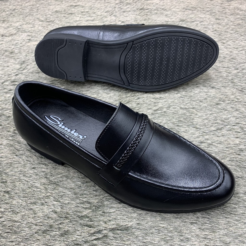 Giầy lười công sở da bò tấm loại 1 đế cao su siêu bền