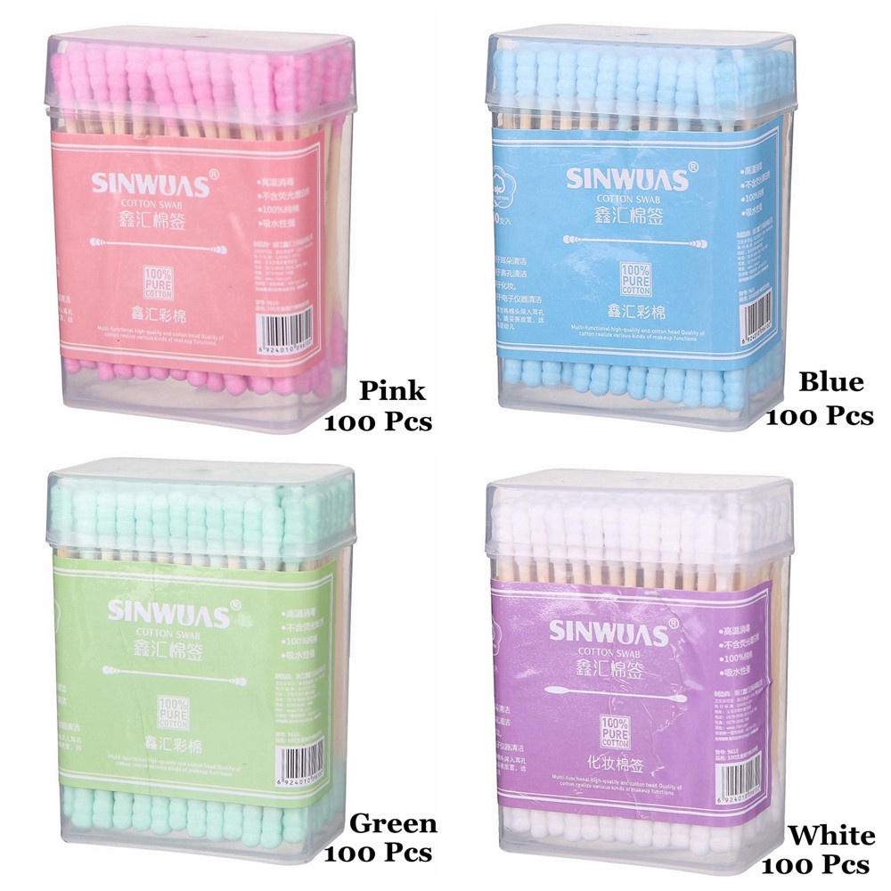 (Hàng Mới Về) Set 100 / 200 Tăm Bông Cotton Tre Dùng Một Lần Chăm Sóc Sức Khỏe