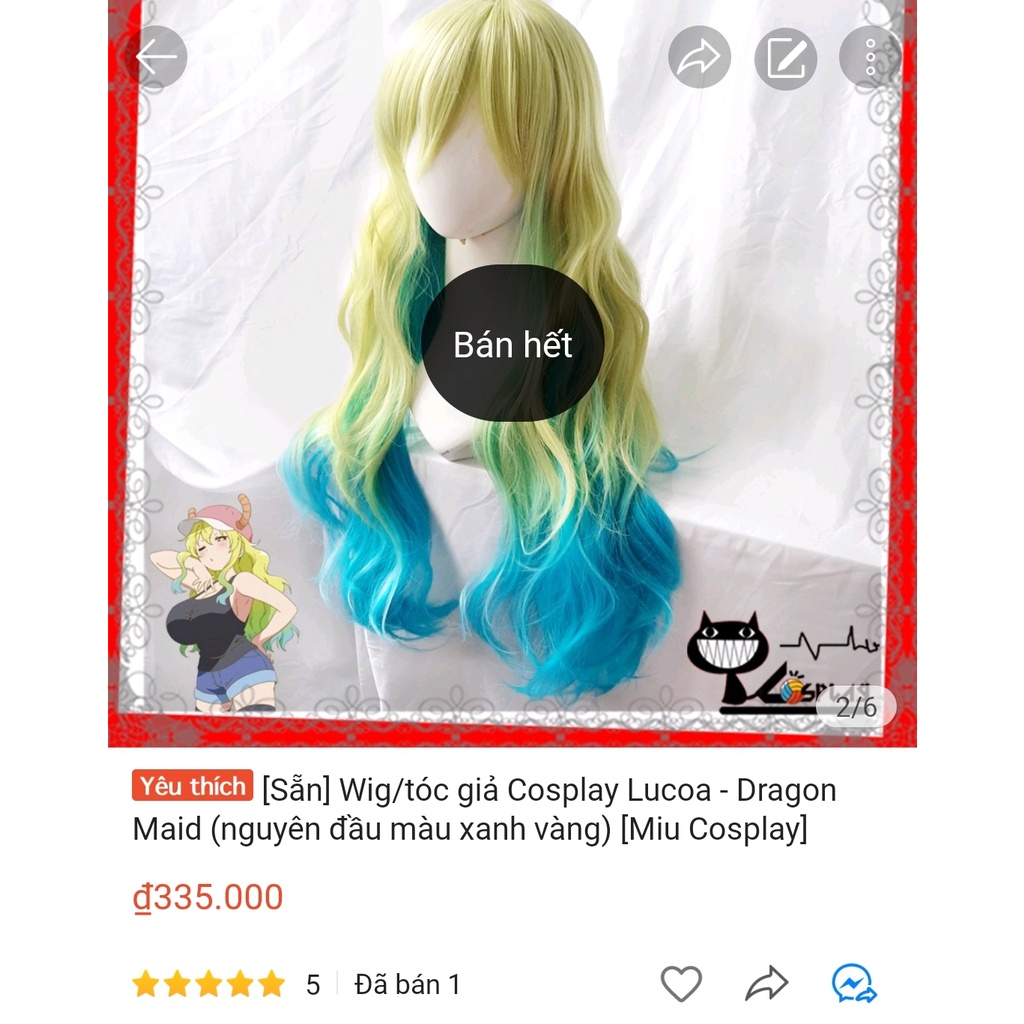[Sẵn] Wig/tóc giả Kanna/Lucoa/Tohru/Iuru/Fafnir/Elma - Miss Kobayashi's Dragon Maid [Miu Cosplay]