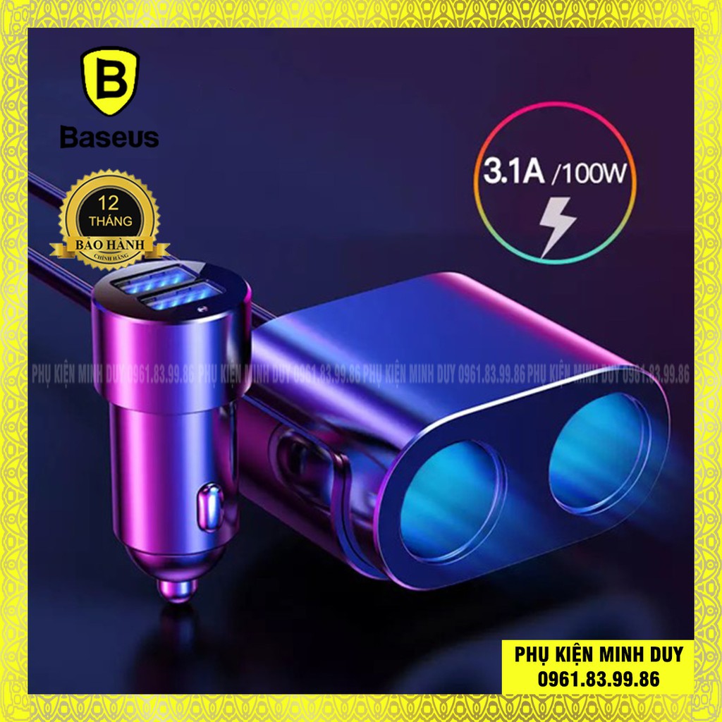 Tẩu sạc đa năng tích hợp bộ chia cổng sạc Baseus High Efficiency 1 to 2 Cigarette Lighter