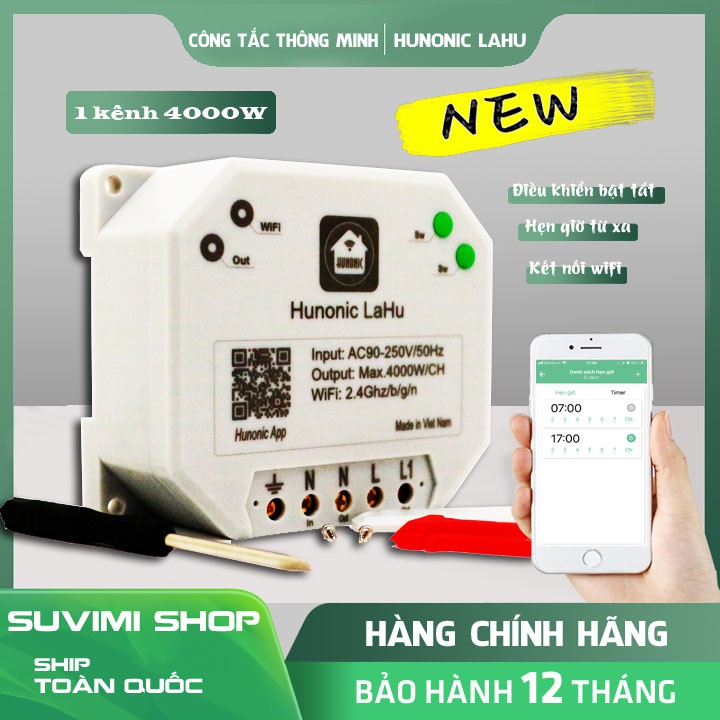 [HÀNG CHÍNH HÃNG] Công tắc THÔNG MINH Hunonic Lahu 1 kênh 4000W | Điều khiển từ xa bằng điện thoại | BẢO HÀNH 12 THÁNG