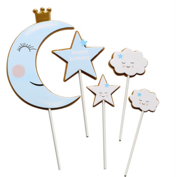 Topper Set trăng sao màu xanh mẫu 2 (vương miện)