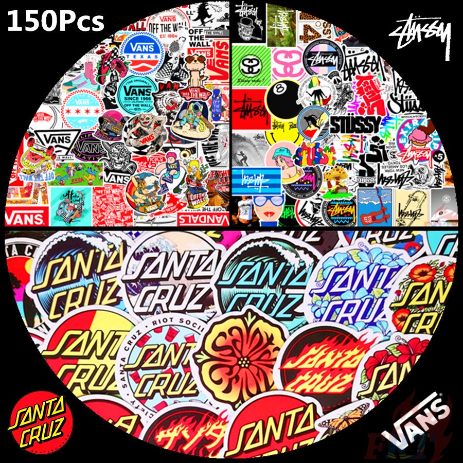 ❉ Sticker Dán Ván Trượt Stussy &amp; Santa Cruz &amp; V.A.N.S ❉ Bộ 150 Miếng Dán Chống Thấm Nước Dùng Trang Trí Thủ Công