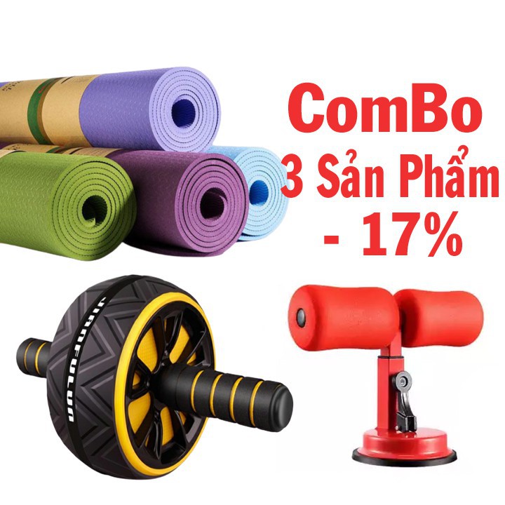 ComBo 3 Sảm Phẩm Thảm yoga TPE 2 Lớp  6MM Dụng cụ tập bụng Và Con Lăn Giảm Mỡ Bụng Shop DT-SPOST