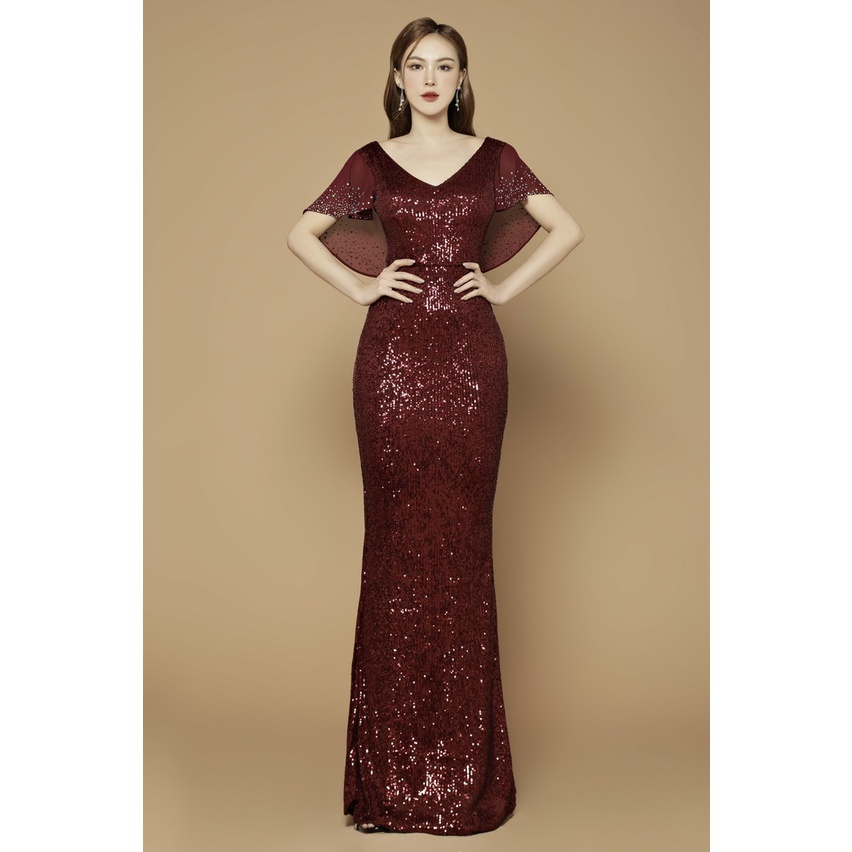 Đầm dạ hội dự tiệc kim sa tay loa - Mua váy dạ hội dáng dài sang chảnh