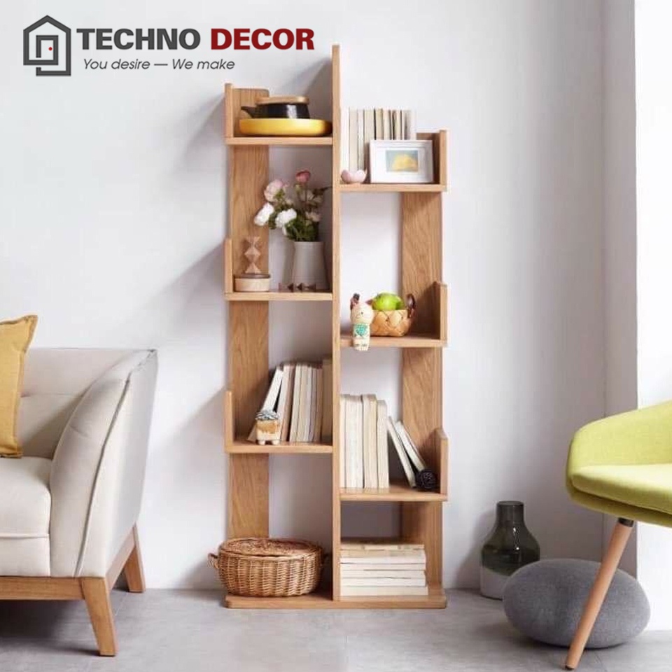 Kệ Sách Xương Rồng Kệ Sách Decor Phòng Khách Phòng Làm Việc 8 Ngăn 120x50x20cm Bằng Gỗ TechnoDecor