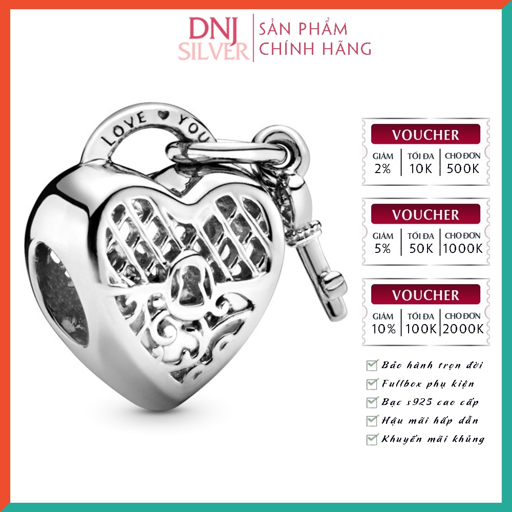 [Hàng cao cấp] Charm bạc 925 cao cấp, hàng chuẩn bạc - Charm Love You Heart Padlock thích hợp để mix vòng tay charm
